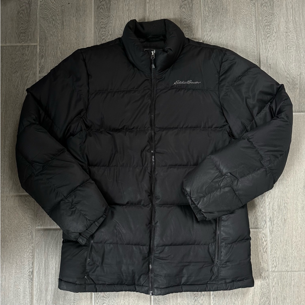 Eddie Bauer Jacket Men's TL Black Down 550 Quilted Puffer Coat Full Zip Hiking